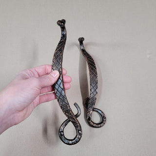 A pair of cabinet door handles Hand Forged Pull Handle Snake