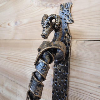 Hand Forged Ram Door Handle – Aries Barn Door Handle – Rustic Iron Animal Door Pull – Zodiac Door Hardware