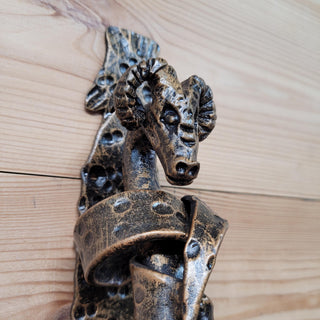 Hand Forged Ram Door Handle – Aries Barn Door Handle – Rustic Iron Animal Door Pull – Zodiac Door Hardware