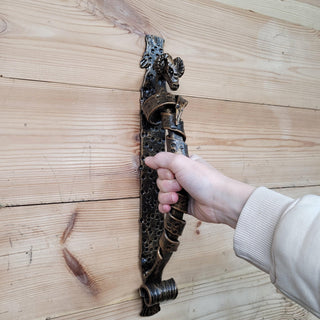 Hand Forged Ram Door Handle – Aries Barn Door Handle – Rustic Iron Animal Door Pull – Zodiac Door Hardware