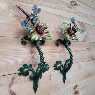 Dragonfly-themed iron door pull for outdoor and indoor use