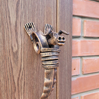 Hand Forged Wrought Iron Bull Head Door Pull – Rustic Farmhouse Handle for Barn, Gate, or Cabin – Blacksmith-Made Viking Style Hardware