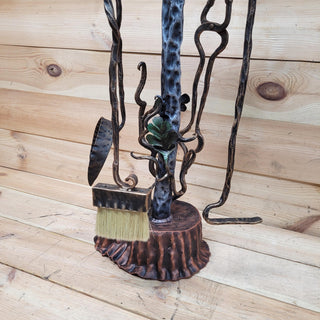 Mushroom Fireplace Tool Set – Hand-Forged Wrought Iron Fairy Tale Decor with Red Toadstool Handles