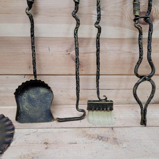 Forged Fireplace Tool Set with Dog Heads – Leash & Collar Stand – Handmade Iron Fire Tools – Rustic Dog Lover Gift