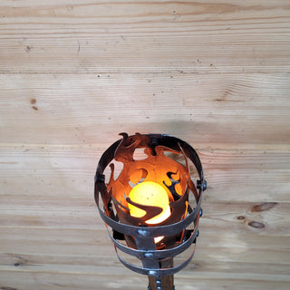 Medieval Wall Torch Sconce Light – Rustic Flame Lantern, Viking Style Wall Mount Lamp, Iron & Wood Torch Light for Castle, Cosplay Decor