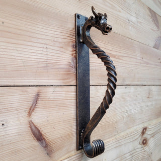 Hand-Forged Wrought Iron Cow Head Door Handle Barn Door Pull Farmhouse Decor Rustic Animal Handle for Cabin, Barn, or Shed