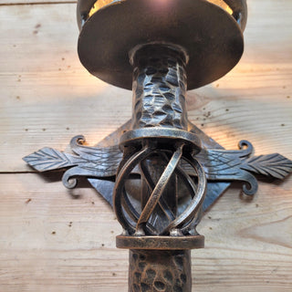 Hand Forged Wall Torch Sconce with Crown. Medieval Rustic Iron Wall Lamp. Gothic Castle Lighting. Wrought Iron Candle Style Light