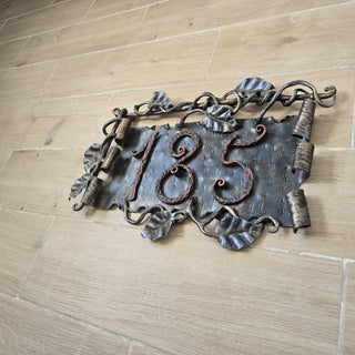 Hand Forged House Number Sign. Wrought Iron Address Plaque with Leaves. Rustic Metal Home Number Plate. Custom Outdoor Decorative Sign