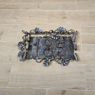 Hand Forged House Number Sign. Wrought Iron Address Plaque with Leaves. Rustic Metal Home Number Plate. Custom Outdoor Decorative Sign