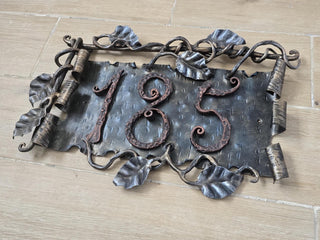 Hand Forged House Number Sign. Wrought Iron Address Plaque with Leaves. Rustic Metal Home Number Plate. Custom Outdoor Decorative Sign