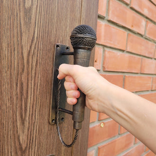 Hand Forged Microphone Door Handle. Unique Wrought Iron Door Pull. Music Lover Gift. Rustic Heavy Duty Handle for Front Door