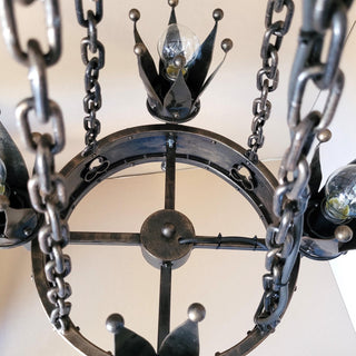 Wrought Iron Crown Chandelier – Medieval Rustic Pendant Light, 18.5" (47 cm) Handmade Blacksmith Lighting for Castle, Dining, Entryway