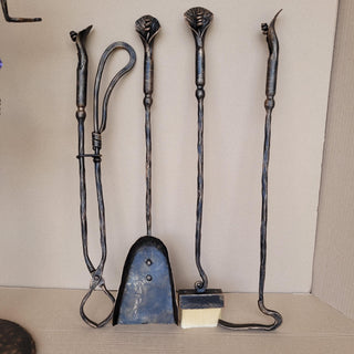 Hand Forged Fireplace Tool Set with Flowers and Hummingbirds