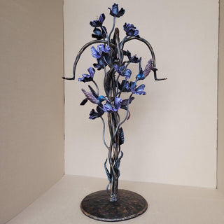 Hand Forged Fireplace Tool Set with Flowers and Hummingbirds