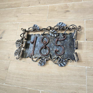 Hand Forged House Number Sign. Wrought Iron Address Plaque with Leaves. Rustic Metal Home Number Plate. Custom Outdoor Decorative Sign