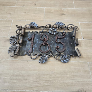 Hand Forged House Number Sign. Wrought Iron Address Plaque with Leaves. Rustic Metal Home Number Plate. Custom Outdoor Decorative Sign