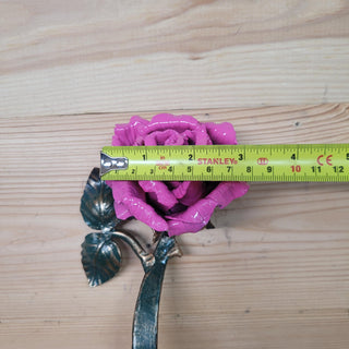Hand Forged Pink Rose Door Pull: Metal Flower Handle
