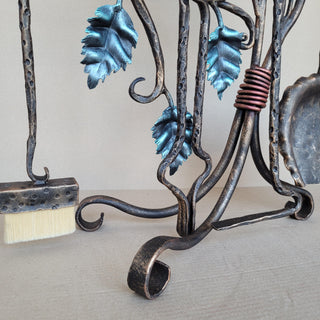 Wrought Iron Fireplace Tool Set with Forged Roses – Handmade Romantic Hearth Decor