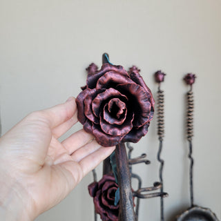Wrought Iron Fireplace Tool Set with Forged Roses – Handmade Romantic Hearth Decor