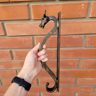Hand-Forged Wrought Iron Cow Head Door Handle: Rustic Farmhouse Decor (bronze, 11.81" long)