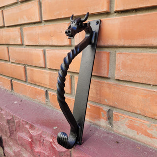 Hand-Forged Wrought Iron Cow Head Door Handle: Rustic Farmhouse Decor (black, 11.81" long)