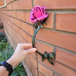 Hand Forged Pink Rose Door Pull: Metal Flower Handle