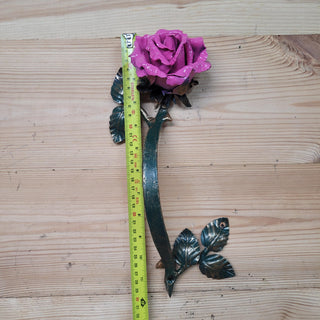Hand Forged Pink Rose Door Pull: Metal Flower Handle