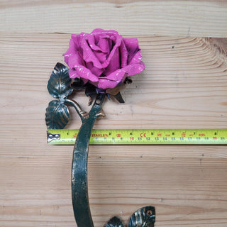 Hand Forged Pink Rose Door Pull: Metal Flower Handle