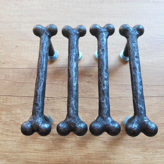 Forged Bone Door Handle: Black Metal Cabinet Drawer Pull (silver)