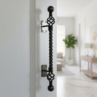 Wrought Iron Door Handle – 25 inch Black Twisted Handle for Wooden or Iron Doors, Handmade Rustic Pull Handle, Farmhouse Barn Door Hardware