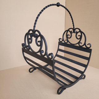 Hand Forged Wrought Iron Log Holder: Firewood Storage Basket