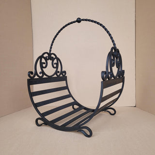 Hand Forged Wrought Iron Log Holder: Firewood Storage Basket