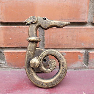 Hand Forged Dog Door Handle – Bronze Patina Iron Door Pull | Rustic Animal Shaped Door Handle | Unique Handmade Metal Door Hardware