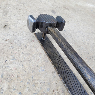 Hand Forged Hammer Door Handle – Wrought Iron Door Pull | Rustic Blacksmith Door Hardware | Unique Metal Door Handle