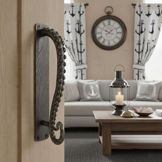 Octopus Tentacle Door Handle: Hand Forged Iron Nautical Style 3 available finishes