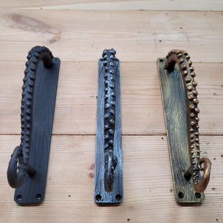 Octopus Tentacle Door Handle: Hand Forged Iron Nautical Style 3 available finishes