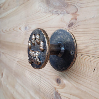 Dog Paw Door Handle – Hand-Forged Iron Knob Painted Bronze Color, Rustic Door Pull, Pet Lovers Gift, Handmade Hardware