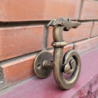 Hand Forged Dog Door Handle – Bronze Patina Iron Door Pull | Rustic Animal Shaped Door Handle | Unique Handmade Metal Door Hardware