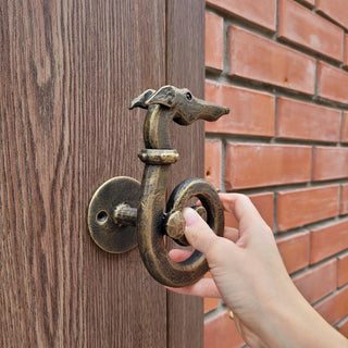 Hand Forged Dog Door Handle – Bronze Patina Iron Door Pull | Rustic Animal Shaped Door Handle | Unique Handmade Metal Door Hardware