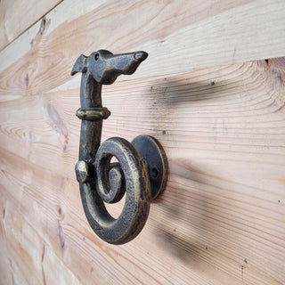 Hand Forged Dog Door Handle – Bronze Patina Iron Door Pull | Rustic Animal Shaped Door Handle | Unique Handmade Metal Door Hardware