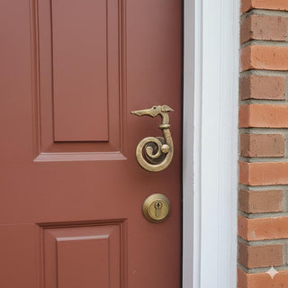Hand Forged Dog Door Handle – Bronze Patina Iron Door Pull | Rustic Animal Shaped Door Handle | Unique Handmade Metal Door Hardware