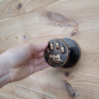 Dog Paw Door Handle – Hand-Forged Iron Knob Painted Bronze Color, Rustic Door Pull, Pet Lovers Gift, Handmade Hardware