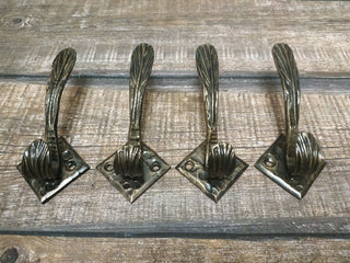 Handmade Iron Leaf Hook Set: Forged Coat Hangers, Robe Hooks