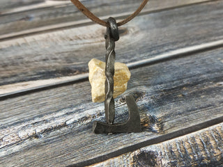 Handmade Forged Iron Viking Hammer Amulet Necklace