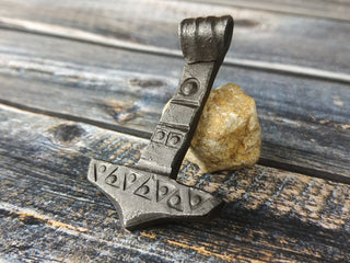 Handmade Forged Iron Viking Hammer Amulet Necklace