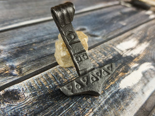 Handmade Forged Iron Viking Hammer Amulet Necklace