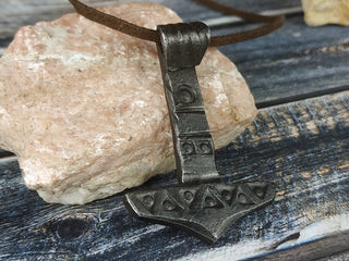 Handmade Forged Iron Viking Hammer Amulet Necklace