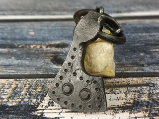 Forged Iron Viking Axe Amulet Necklace: Handmade Pendant