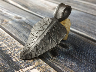 Handmade Forged Iron Leaf Pendant: Viking Amulet Necklace