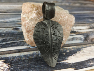 Handmade Forged Iron Leaf Pendant: Viking Amulet Necklace